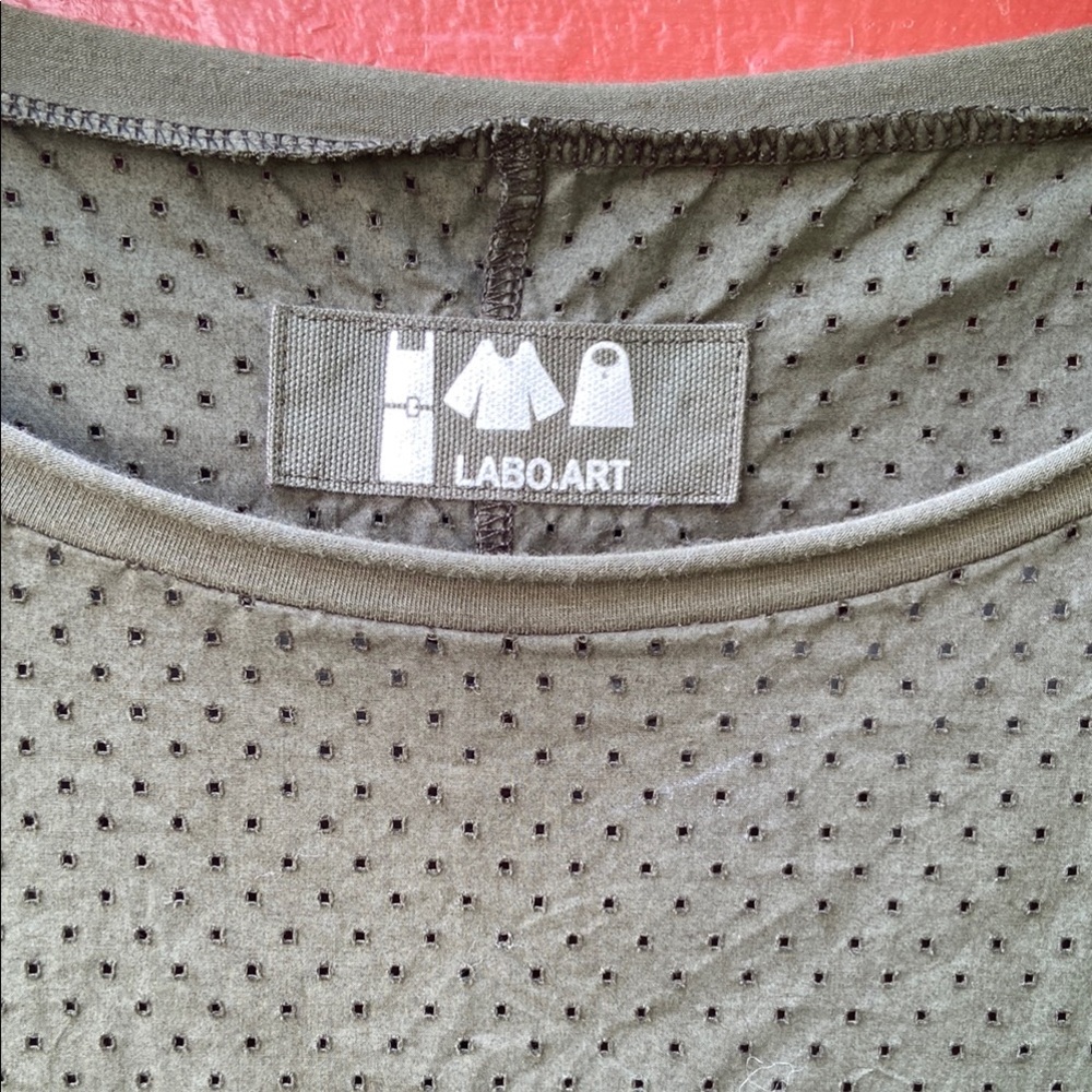 LABO.ART Abito Happy Dress Dark Olive Green Perforated Cotton Sleeveless Maxi - Picture 6 of 13